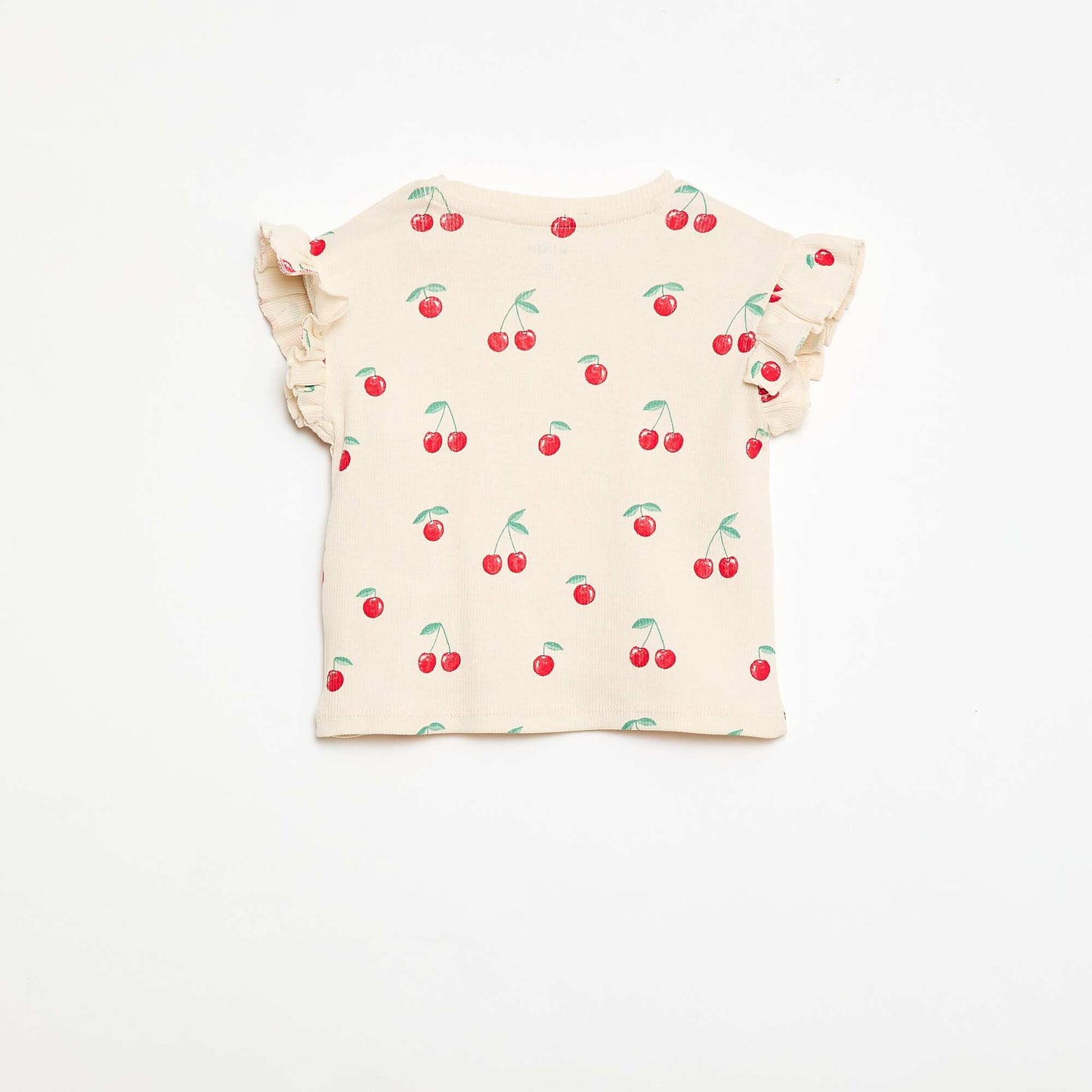 Camiseta de canalé con mangas cortas con volantes BLANCO