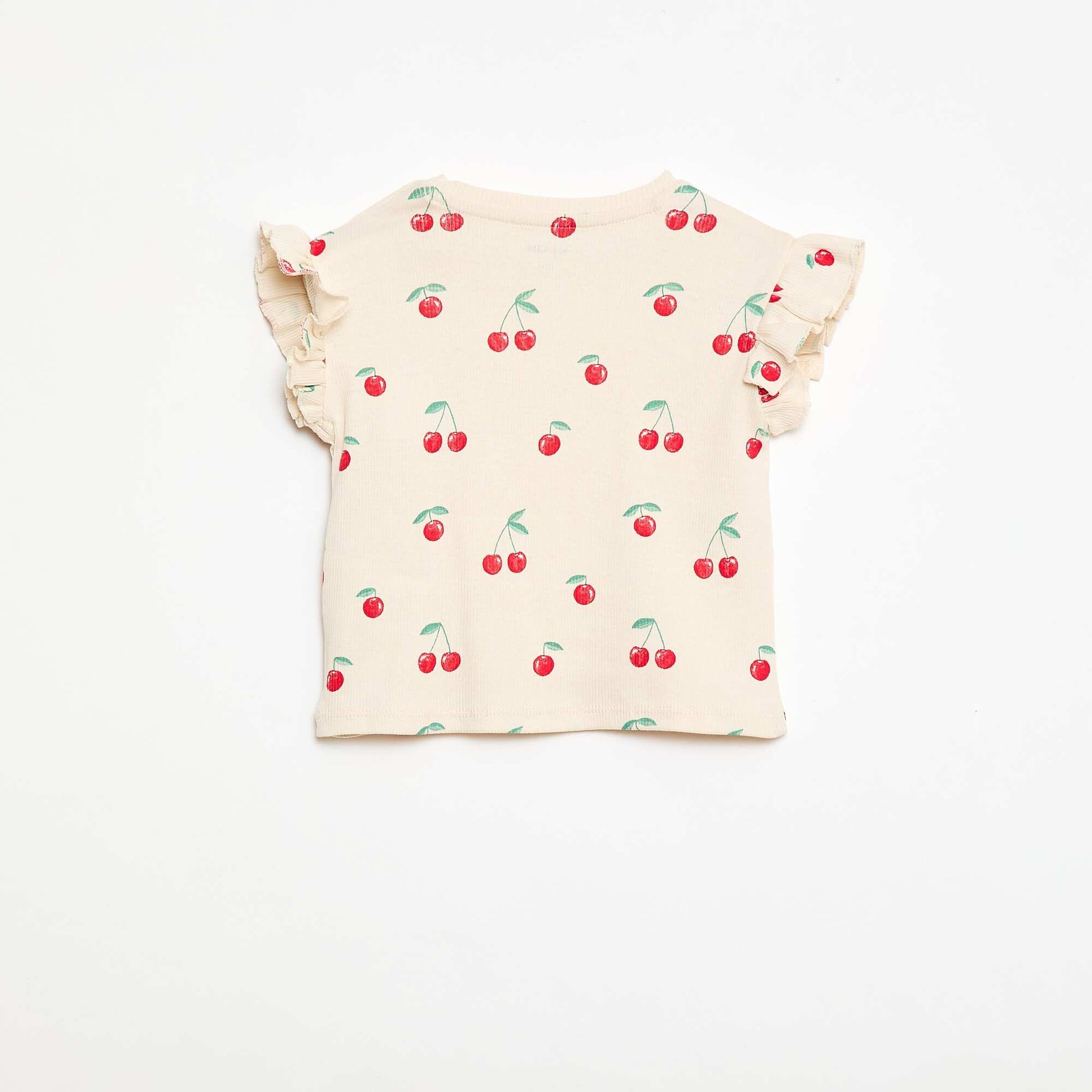 Camiseta de canalé con mangas cortas con volantes BLANCO