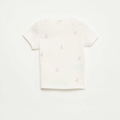 Camiseta de manga corta con bordados BLANCO