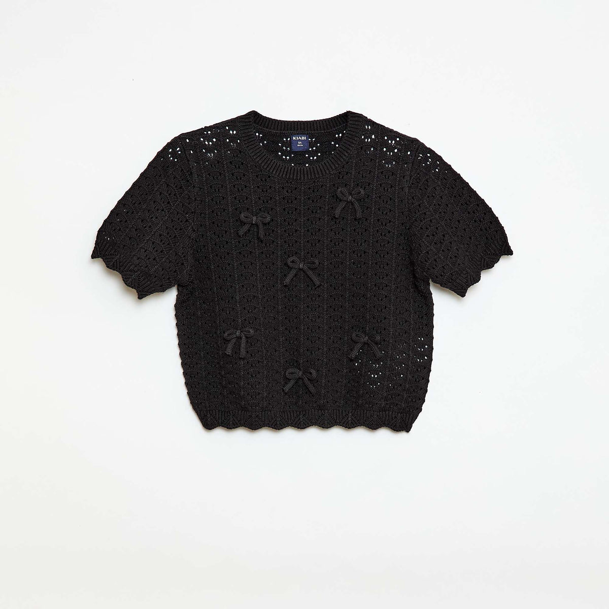 Sweater de ganchillo de manga corta NEGRO