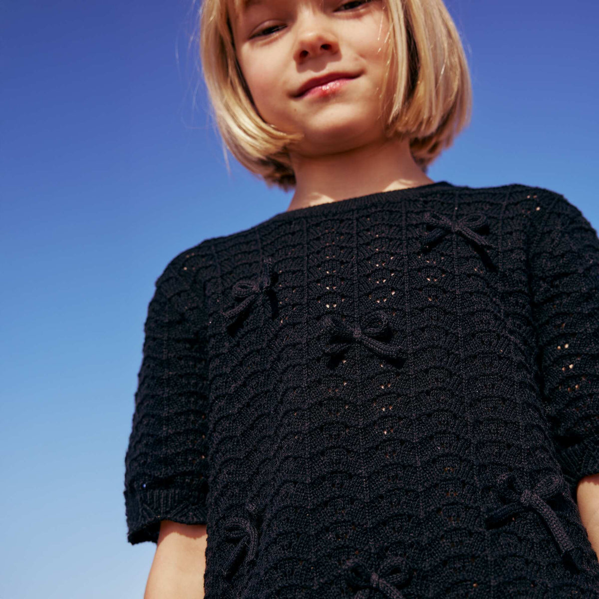Sweater de ganchillo de manga corta NEGRO