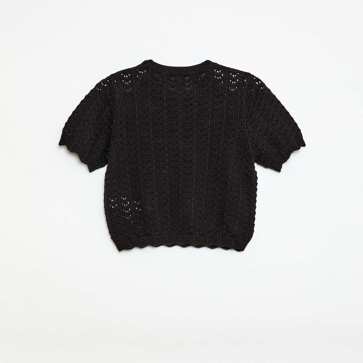 Sweater de ganchillo de manga corta NEGRO