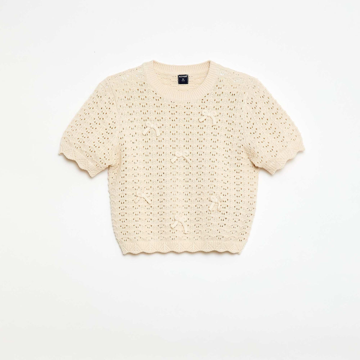 Sweater de ganchillo de manga corta BEIGE