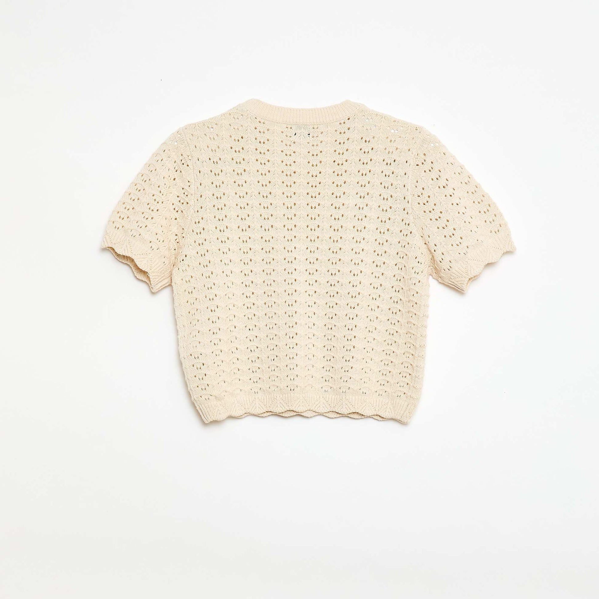Sweater de ganchillo de manga corta BEIGE