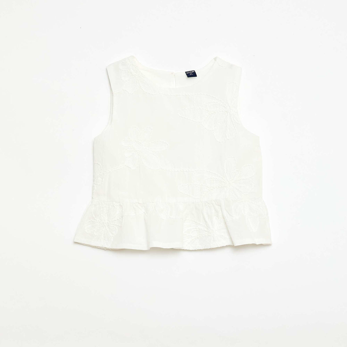 Blusa sin mangas con bordados florales BLANCO