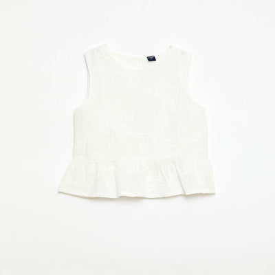 Blusa sin mangas con bordados florales BLANCO