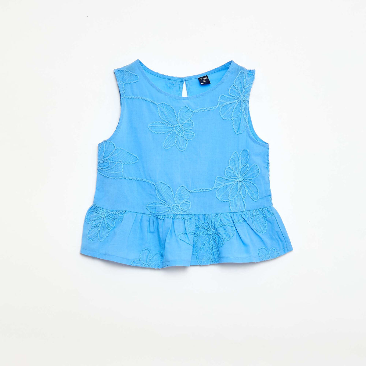 Blusa sin mangas con bordados florales AZUL