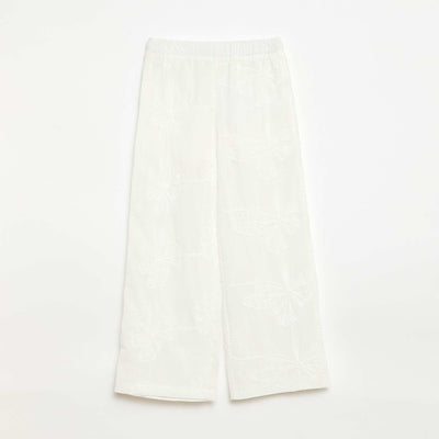 Pantalón ancho con bordados BLANCO
