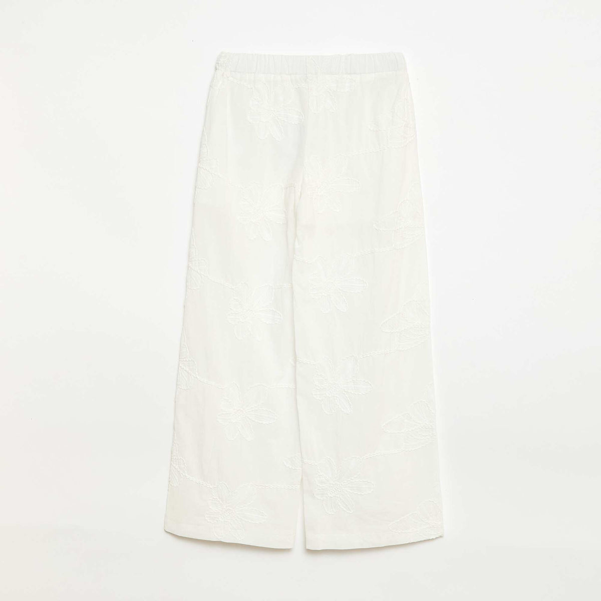 Pantalón ancho con bordados BLANCO