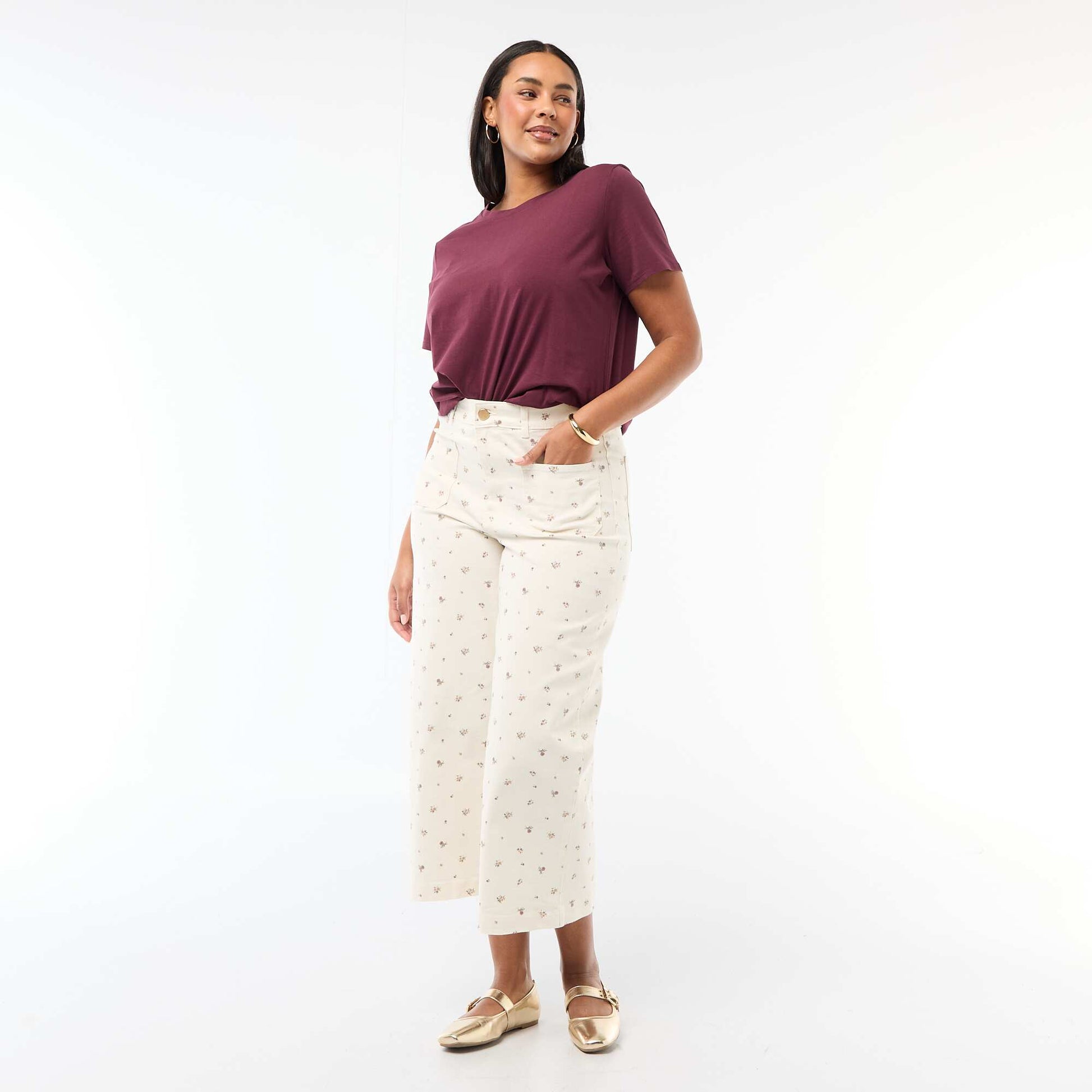 Pantalón corte ancho / wide leg talle estándar BLANCO