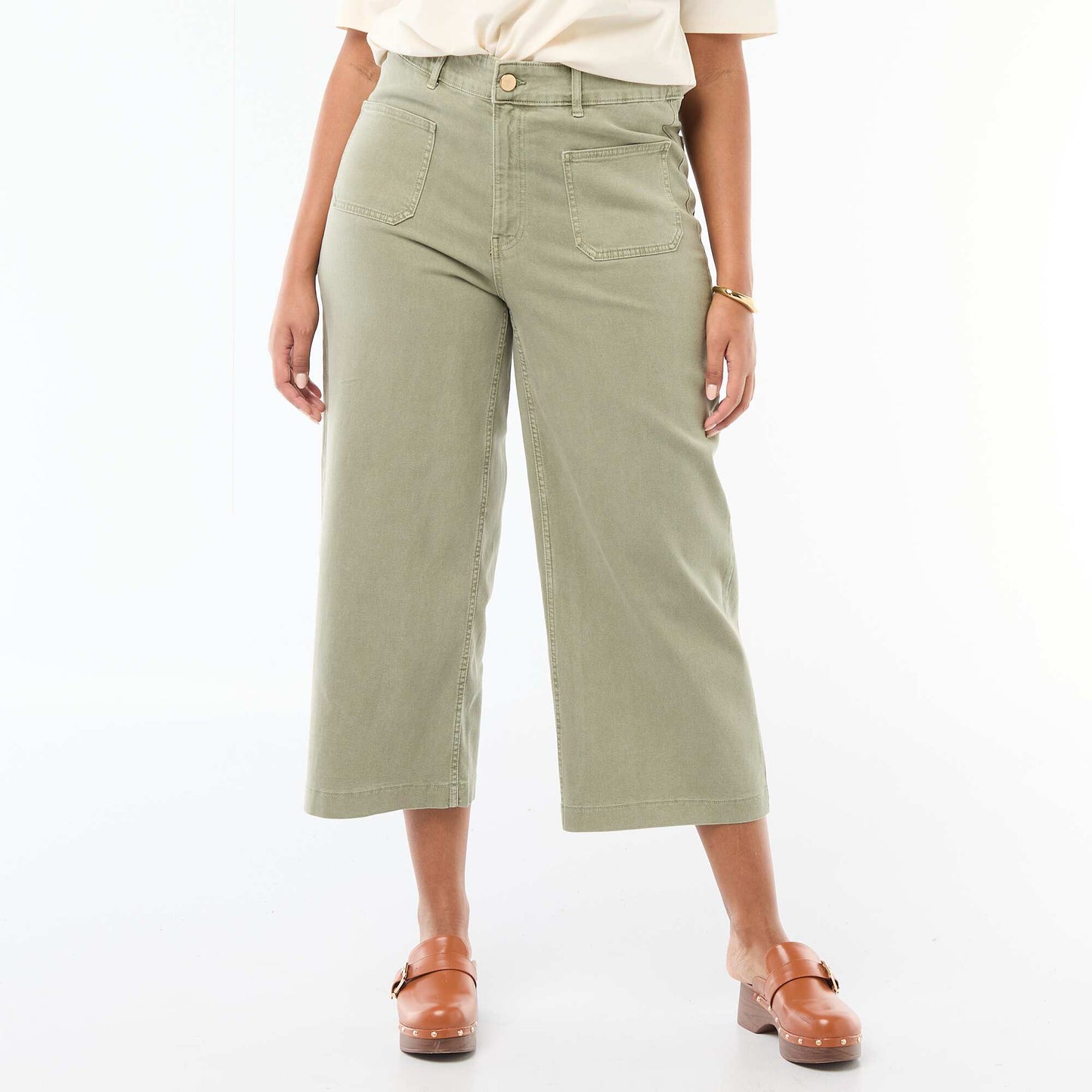 Pantalón corte ancho / wide leg talle estándar KAKI