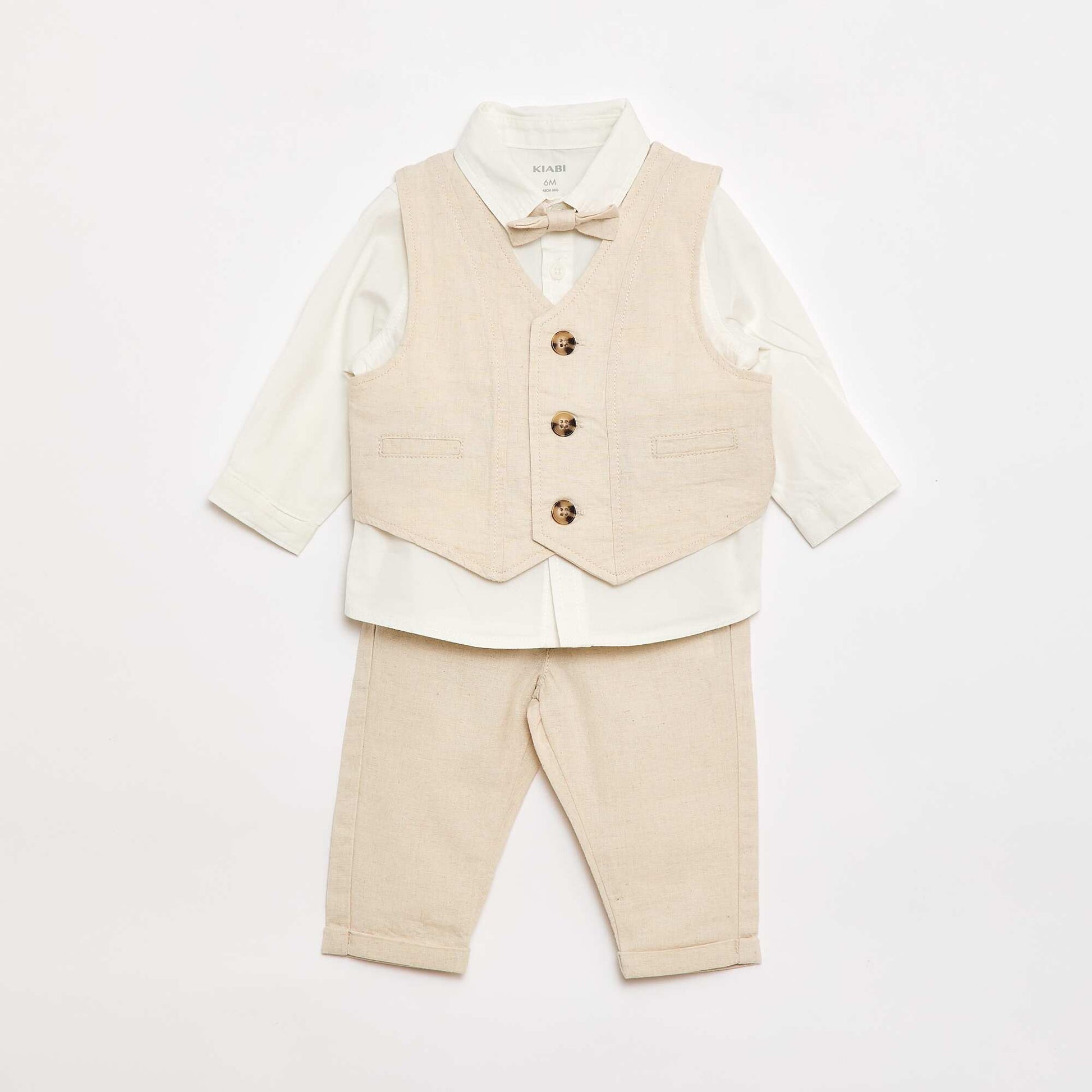 Conjunto de ceremonia de 4 piezas en algodón y lino BEIGE