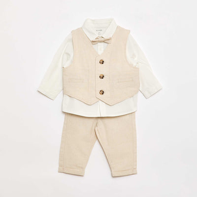 Conjunto de ceremonia de 4 piezas en algodón y lino BEIGE