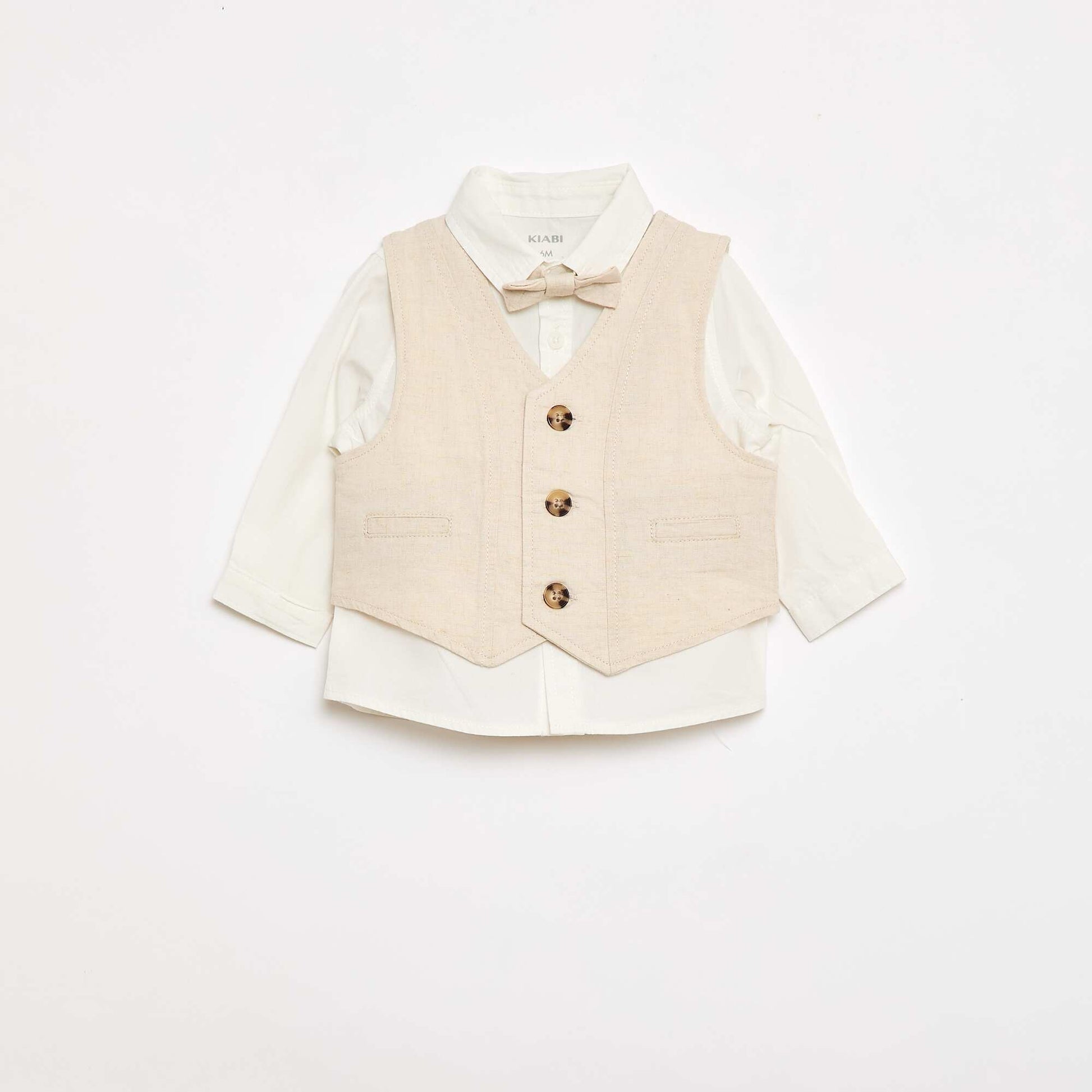 Conjunto de ceremonia de 4 piezas en algodón y lino BEIGE