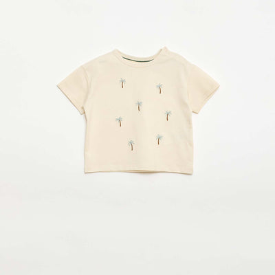 Camiseta estampada tropical de manga corta en algodón BLANCO