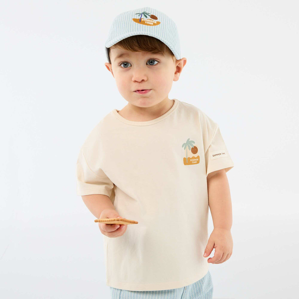 Camiseta estampada tropical de manga corta en algodón BLANCO