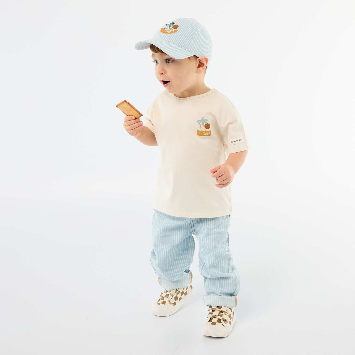 Camiseta estampada tropical de manga corta en algodón BLANCO