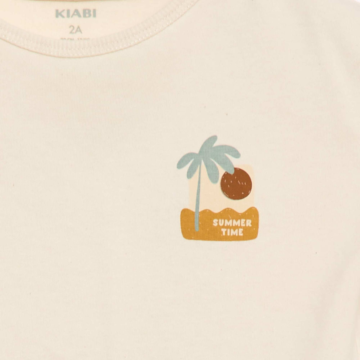 Camiseta estampada tropical de manga corta en algodón BLANCO