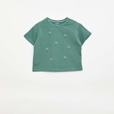 Camiseta estampada tropical de manga corta en algodón VERDE