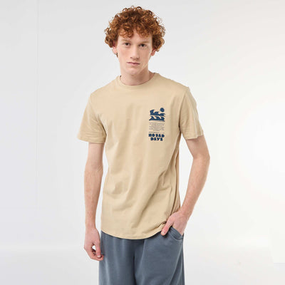 Camiseta estampada con diseño posicionado en algodón liso BEIGE