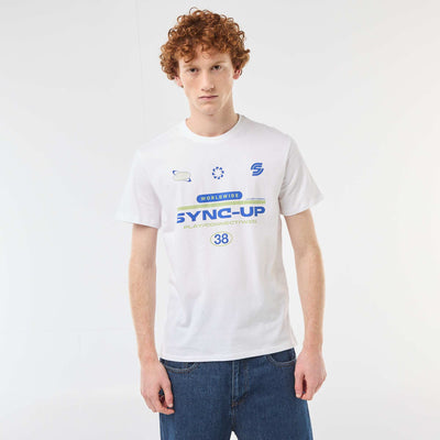 Camiseta estampada con diseño posicionado en algodón liso BLANCO