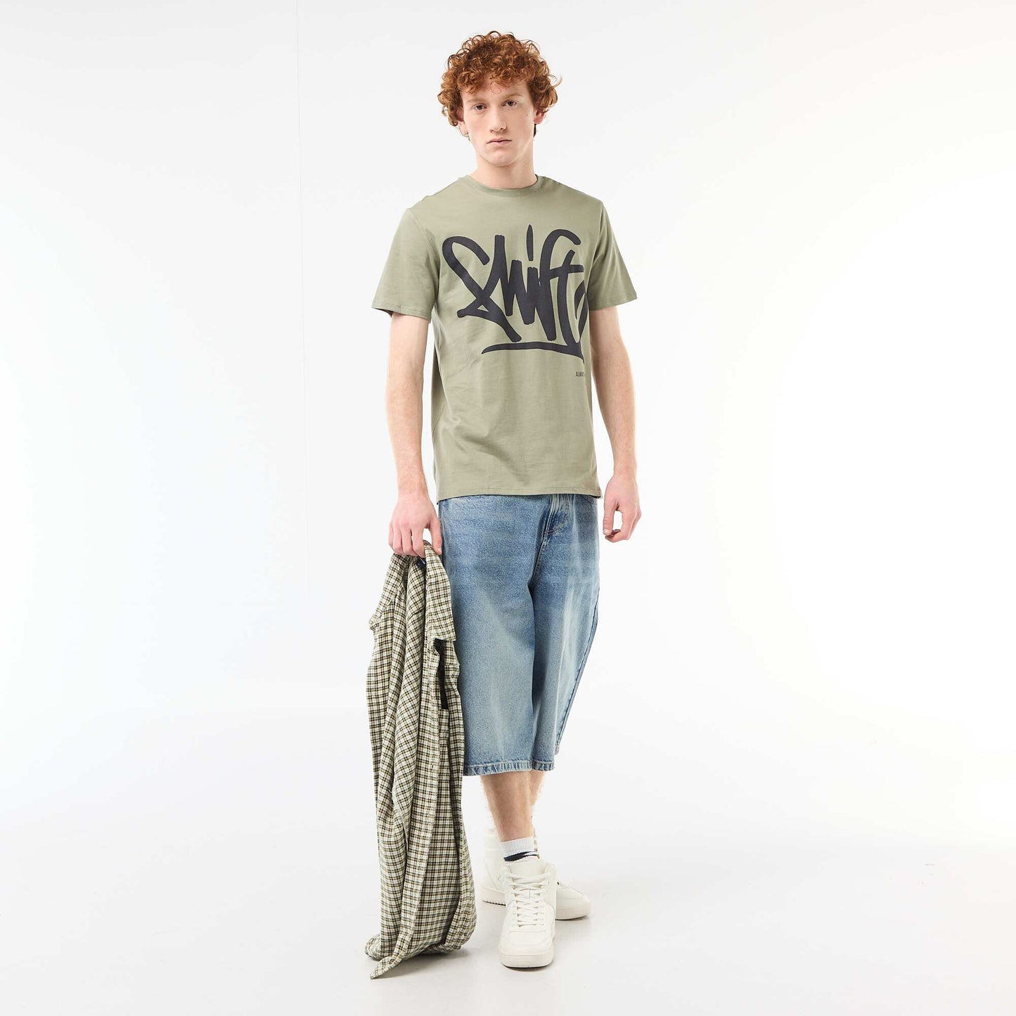 Camiseta estampada con diseño posicionado en algodón liso VERDE