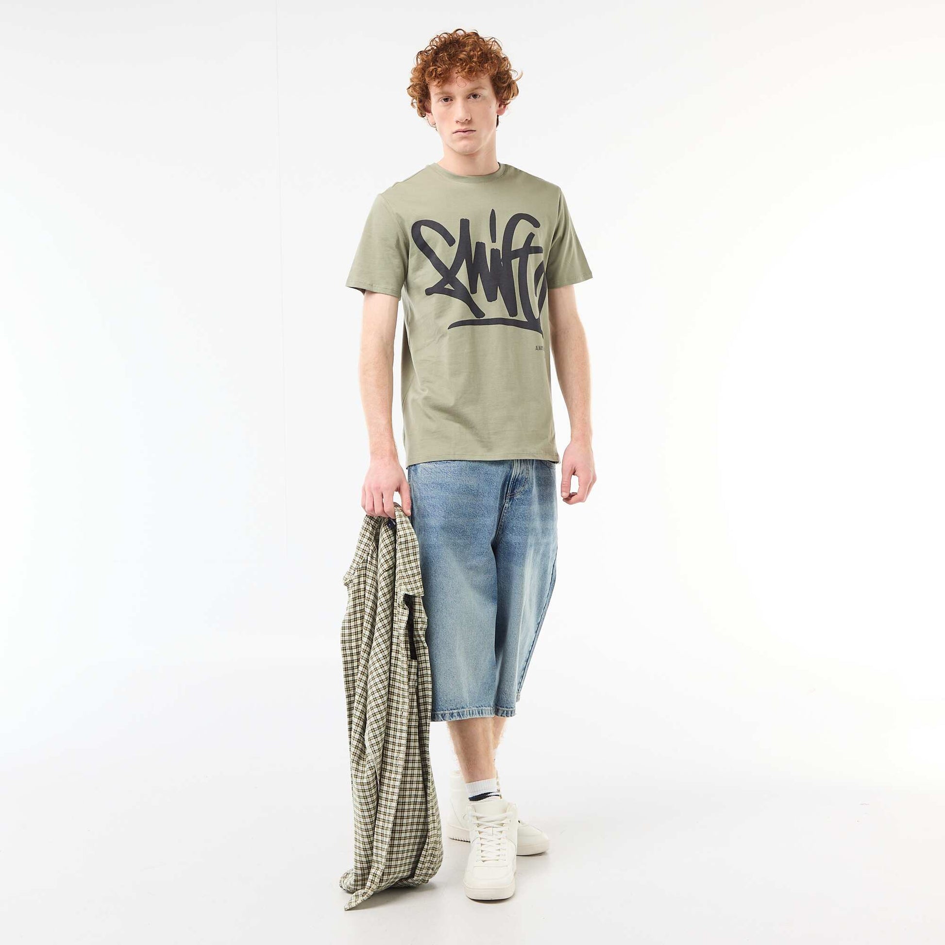 Camiseta estampada con diseño posicionado en algodón liso VERDE