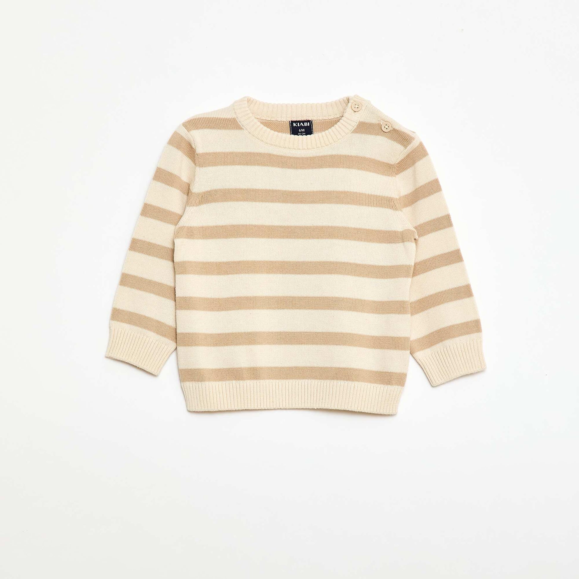 Sweater fino de punto con cuello abotonado BLANCO