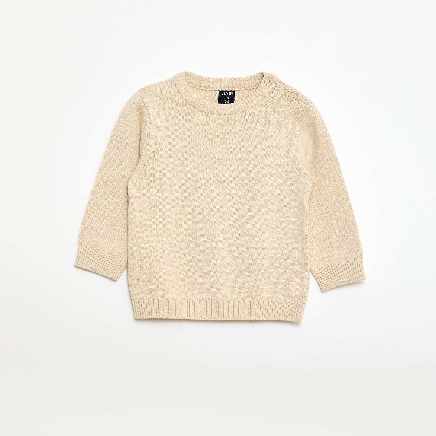Sweater fino de punto con cuello abotonado BEIGE
