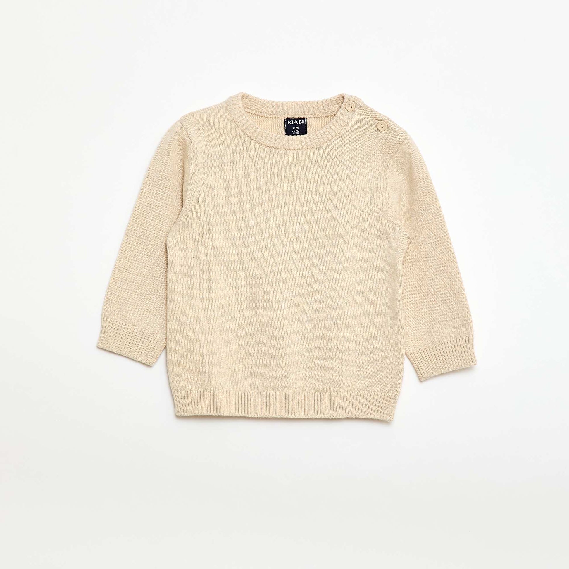 Sweater fino de punto con cuello abotonado BEIGE