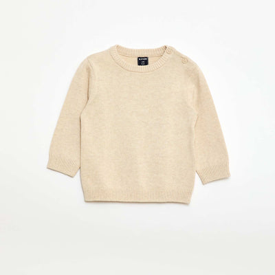 Sweater fino de punto con cuello abotonado BEIGE