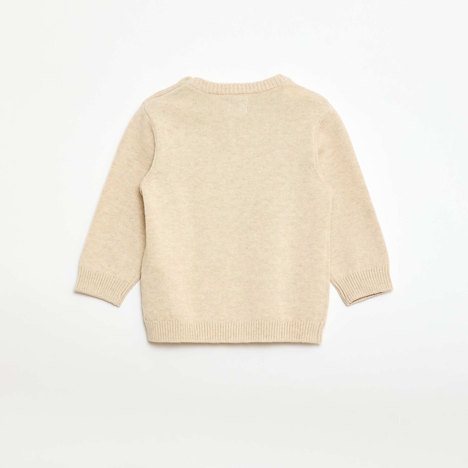 Sweater fino de punto con cuello abotonado BEIGE