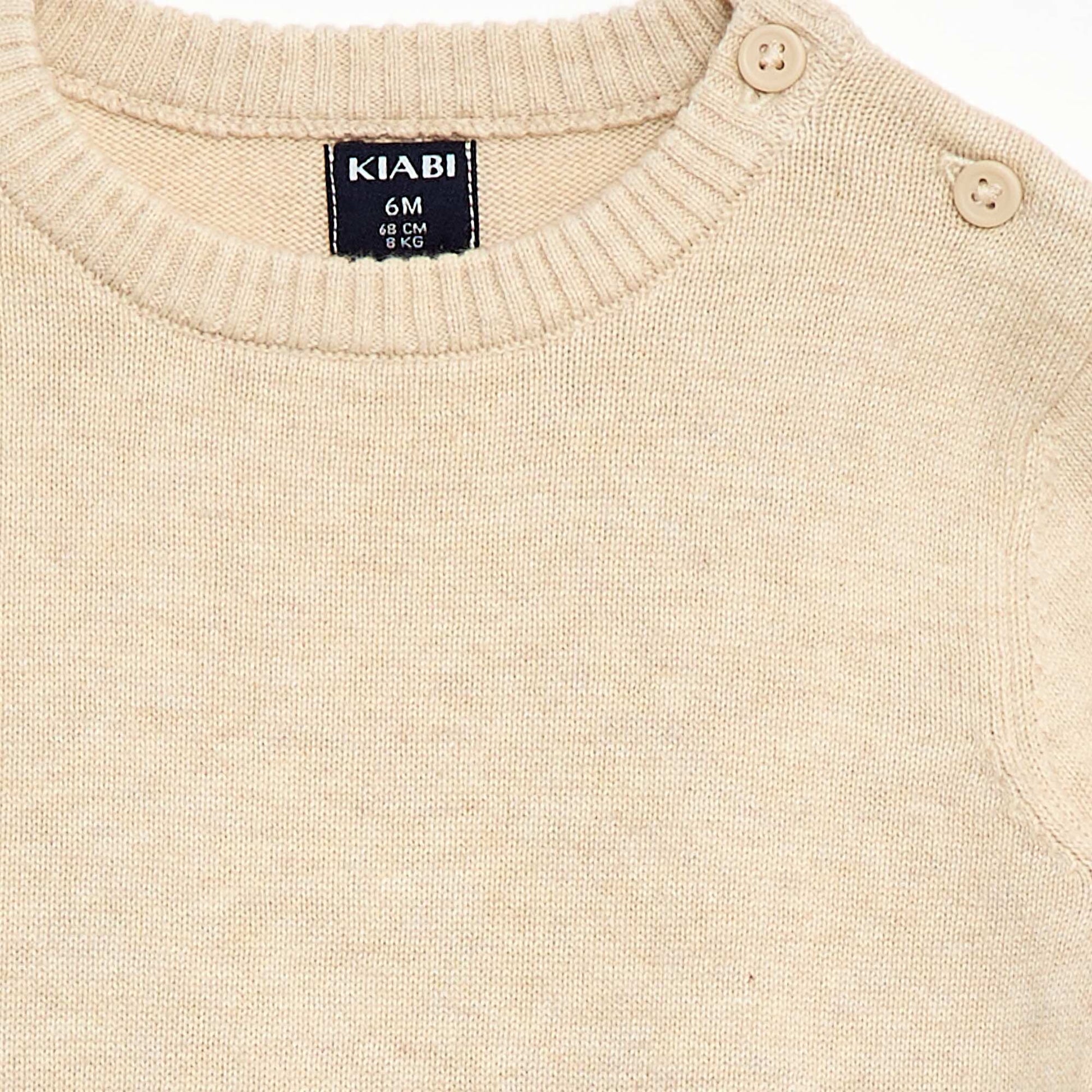 Sweater fino de punto con cuello abotonado BEIGE