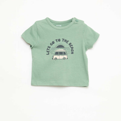 Camiseta de manga corta en punto de algodón VERDE