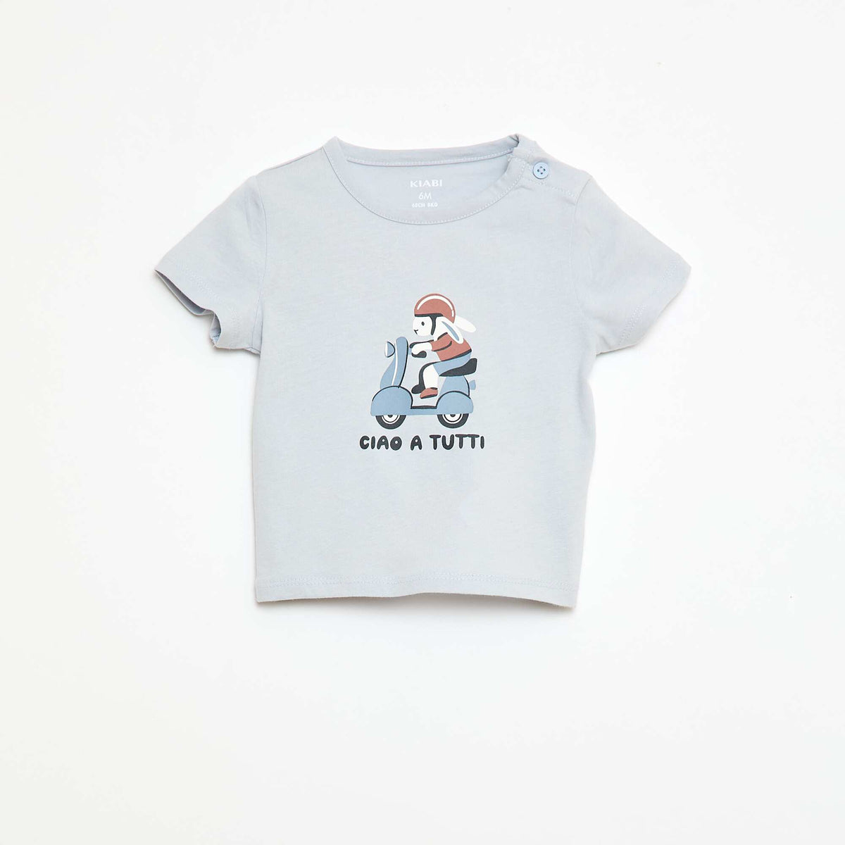 Camiseta de manga corta en punto de algodón AZUL