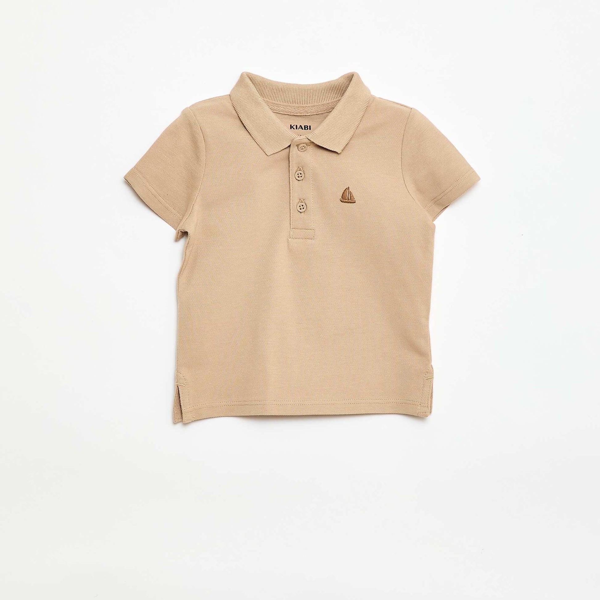 Remera de algodón piqué de manga corta BEIGE