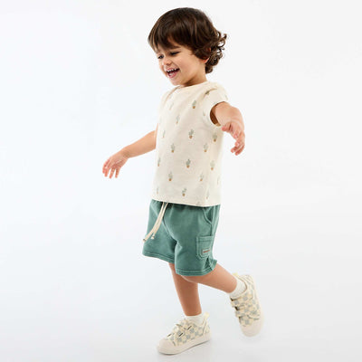 Pantalón corto recto en felpa de algodón liso VERDE