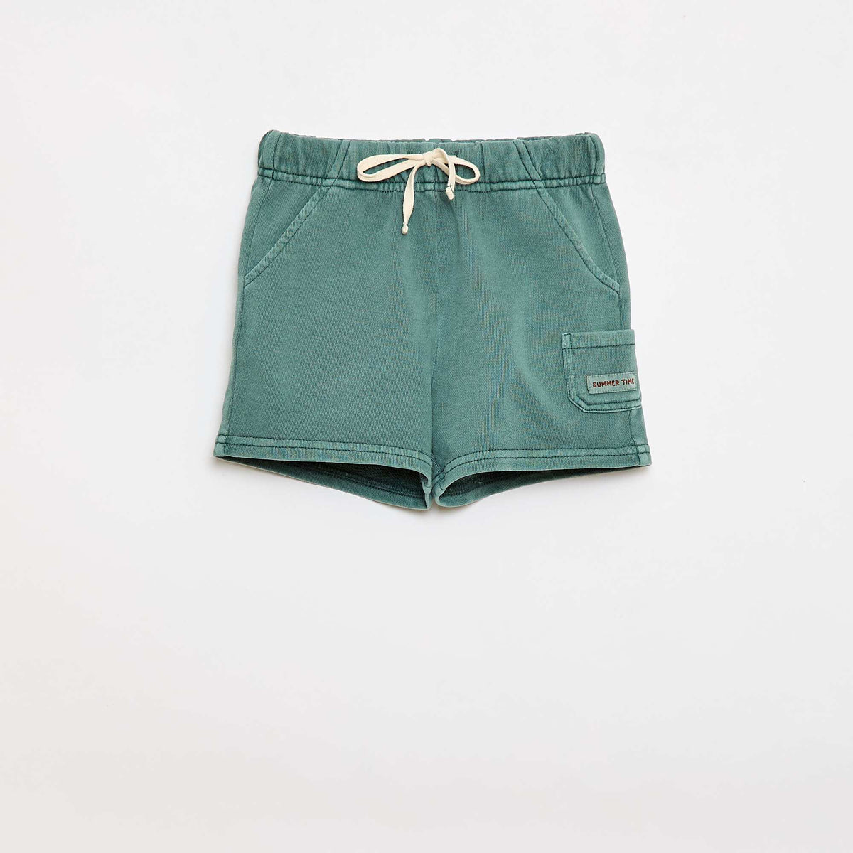 Pantalón corto recto en felpa de algodón liso VERDE