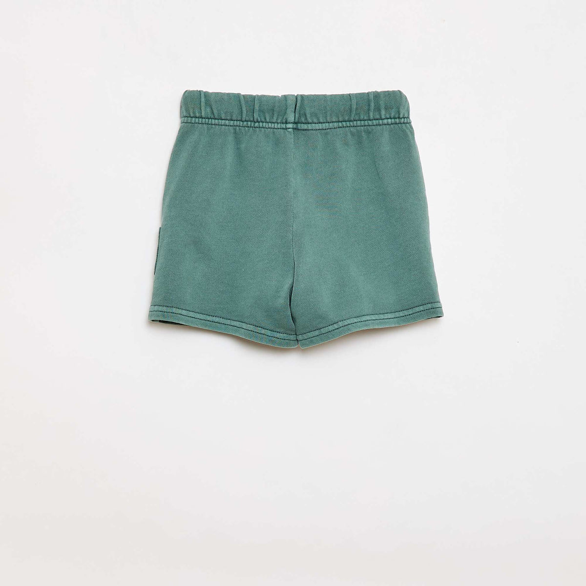 Pantalón corto recto en felpa de algodón liso VERDE