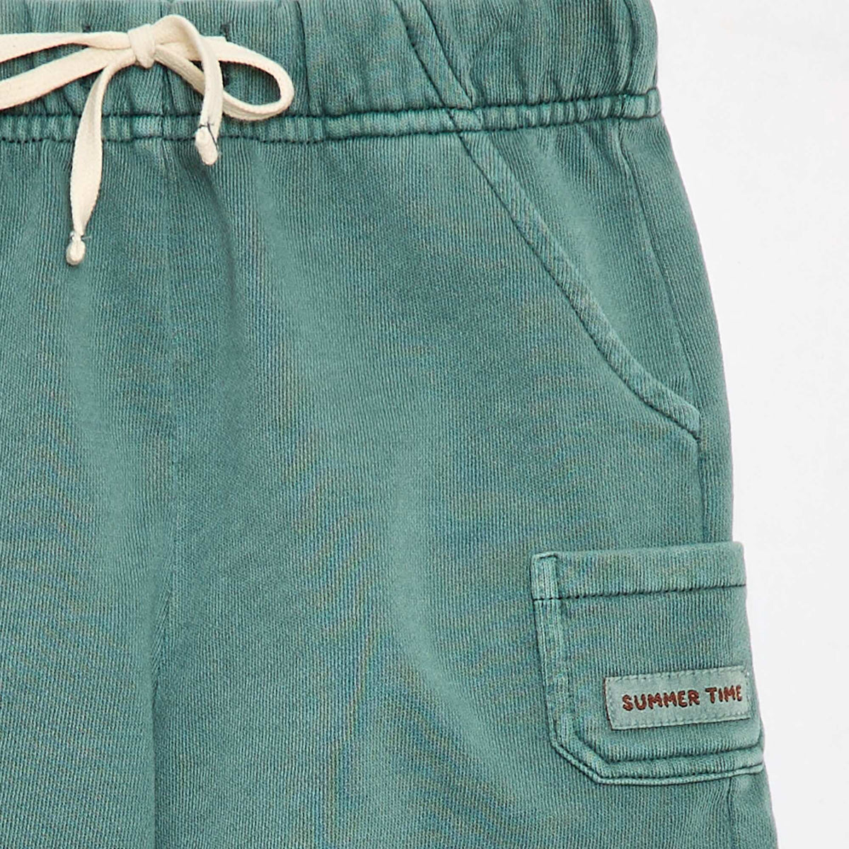 Pantalón corto recto en felpa de algodón liso VERDE