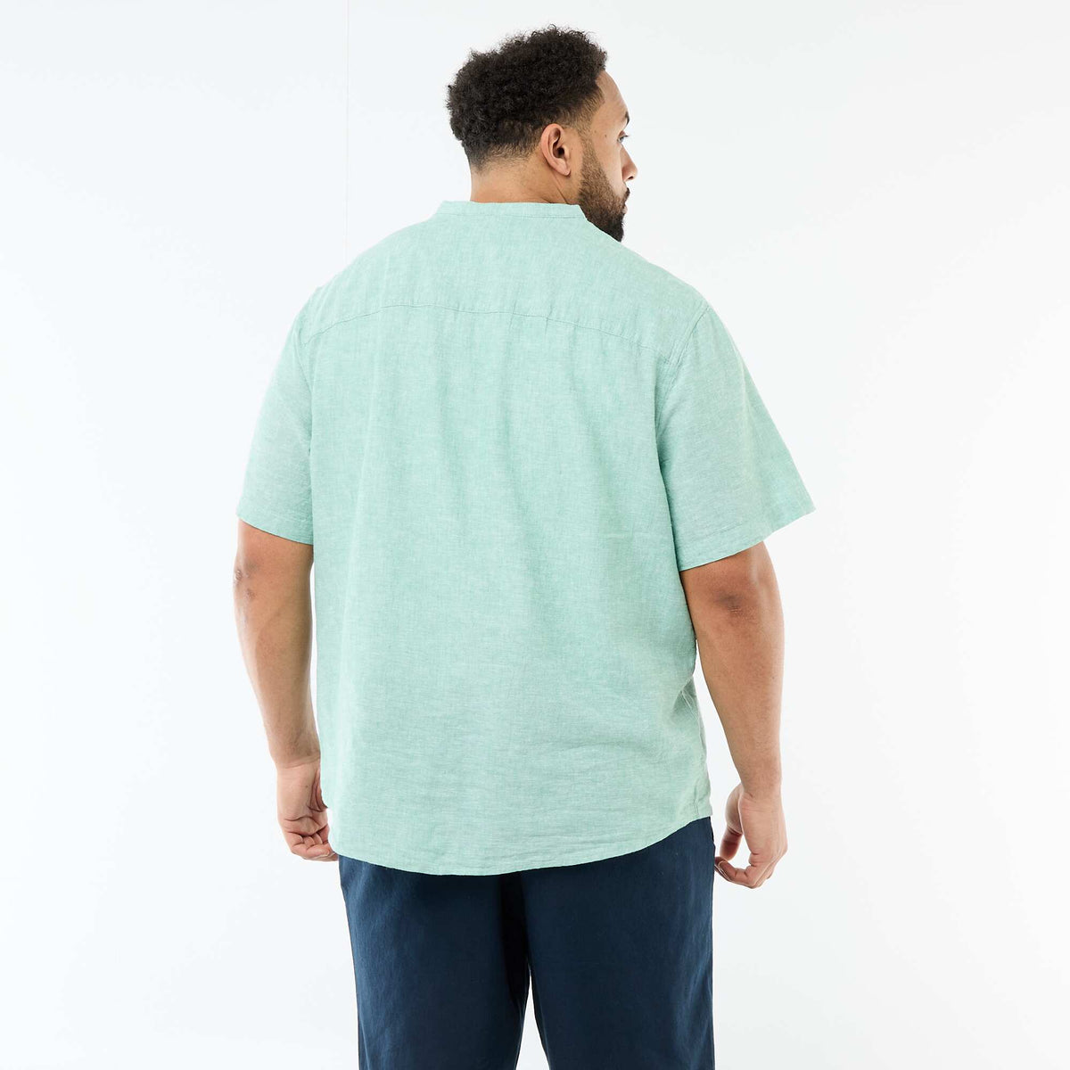 Camisa de lino mezclado de manga corta VERDE