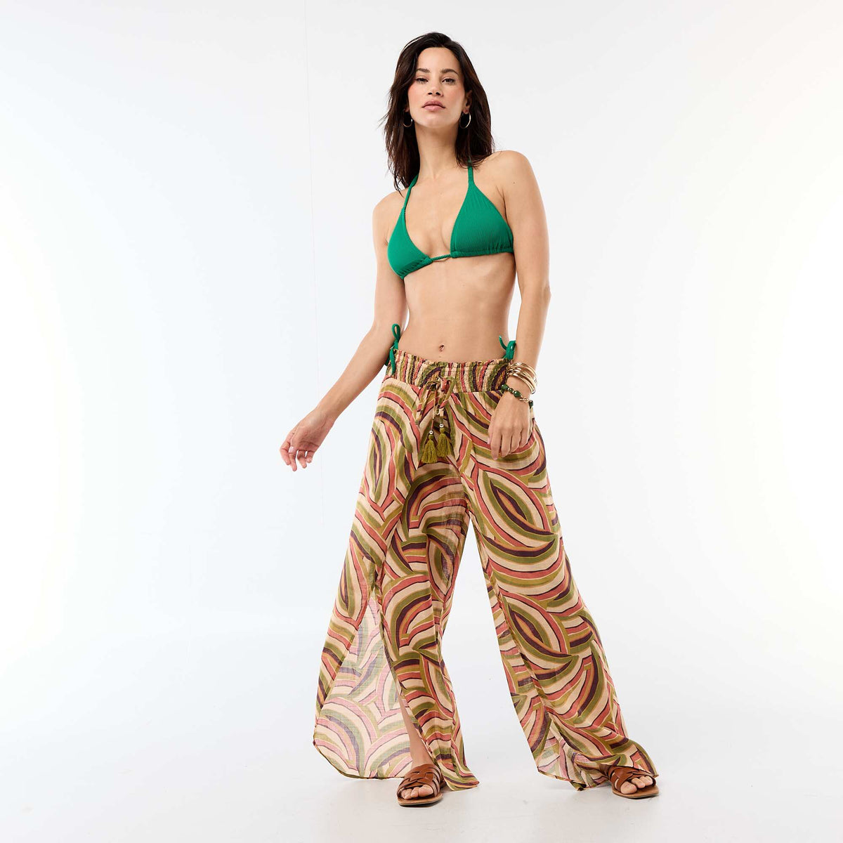 Top de bikini triángulo de malla texturizada VERDE