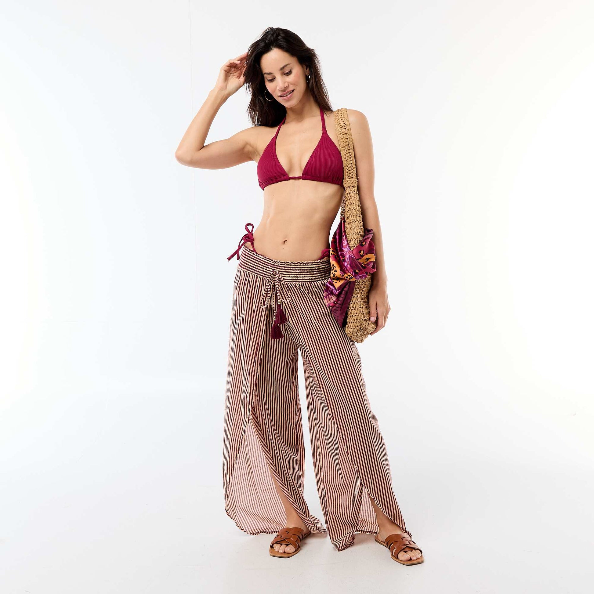 Top de bikini triángulo de malla texturizada ROJO