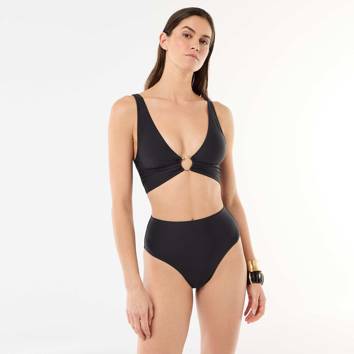 Braguita de bikini moldeadora de tiro alto NEGRO