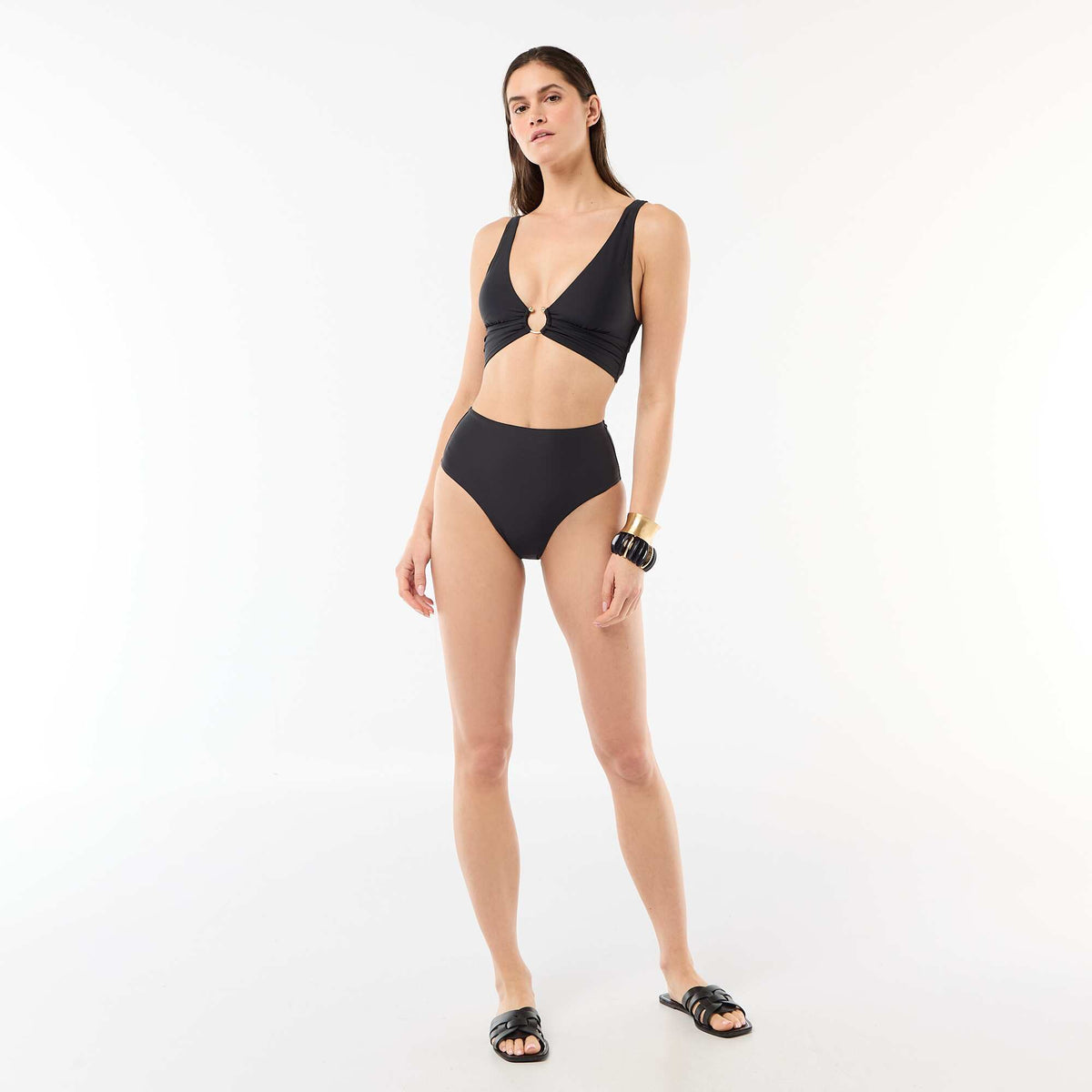Braguita de bikini moldeadora de tiro alto NEGRO