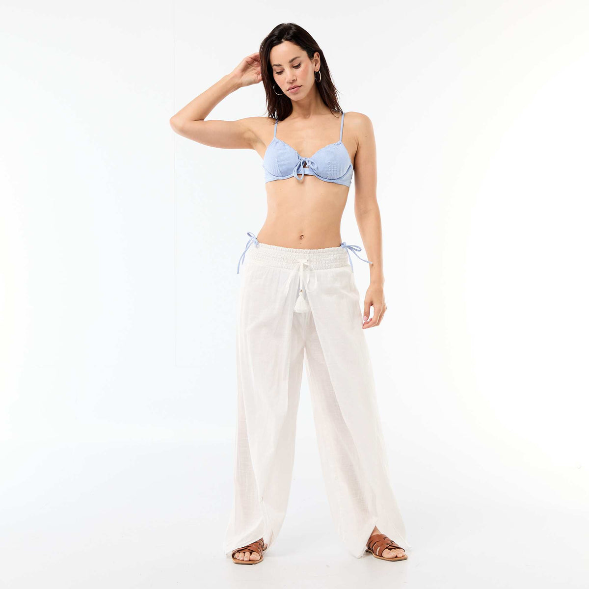Top de bikini con estampado de cuadros vichy AZUL