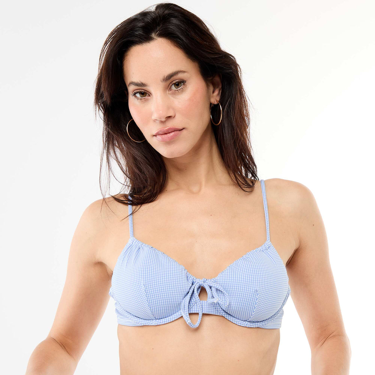 Top de bikini con estampado de cuadros vichy AZUL