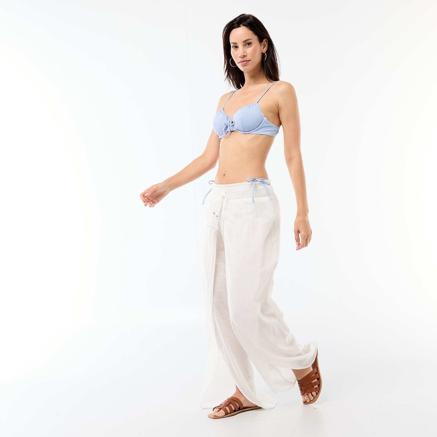Tanga de bikini estampado vichy AZUL
