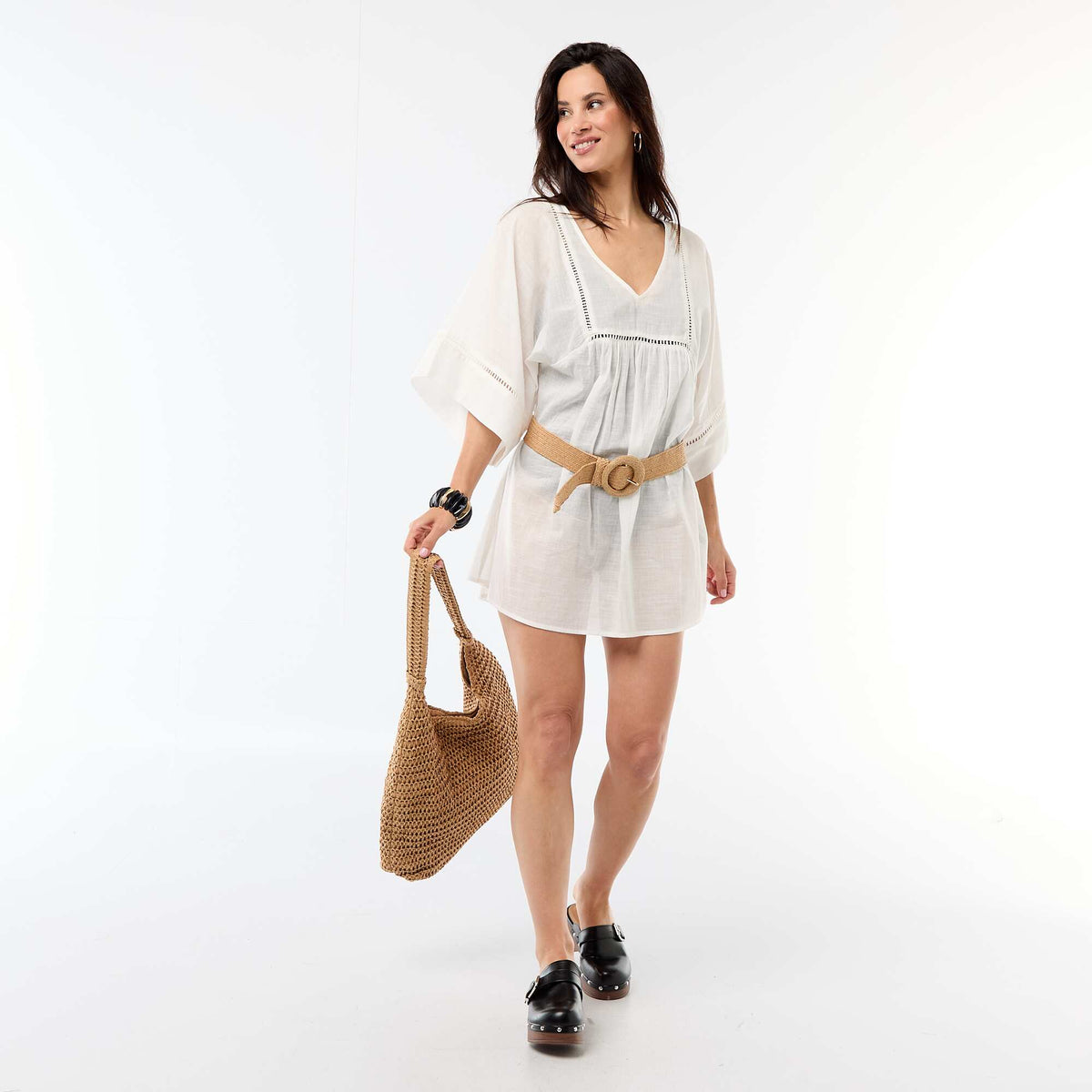 Vestido de playa midi liso BLANCO