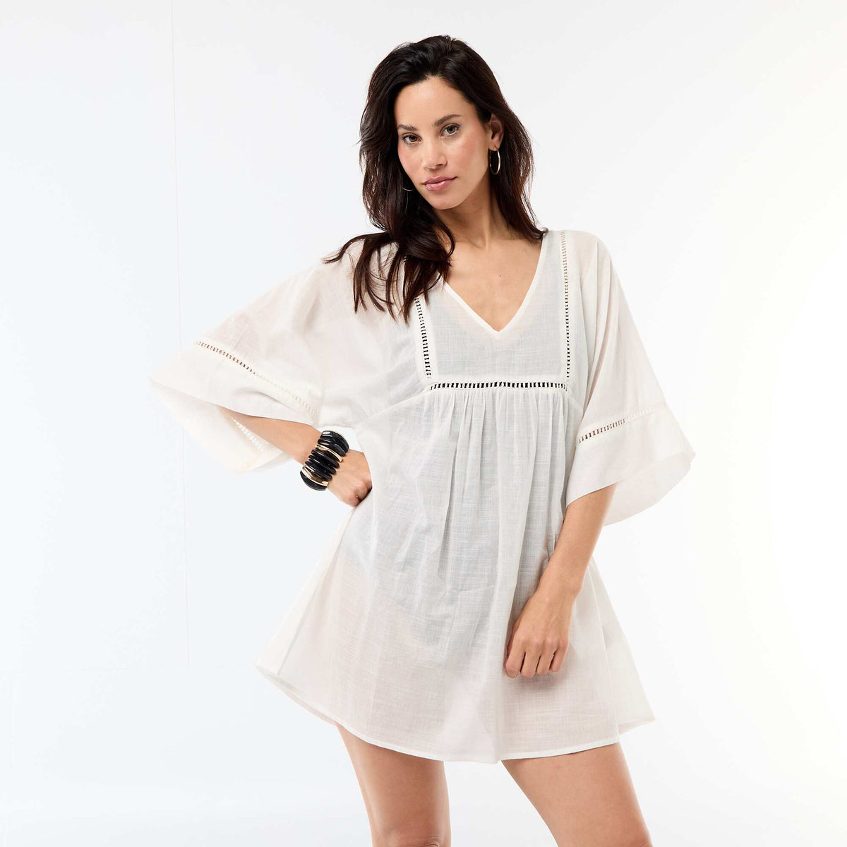 Vestido de playa midi liso BLANCO